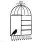 Black birdcage-style earring and necklace display rack with rows of hooks