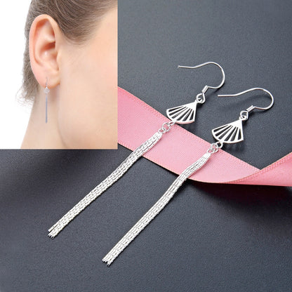 Sterling silver scallop fan drop tassel earrings with fishhook ear wires