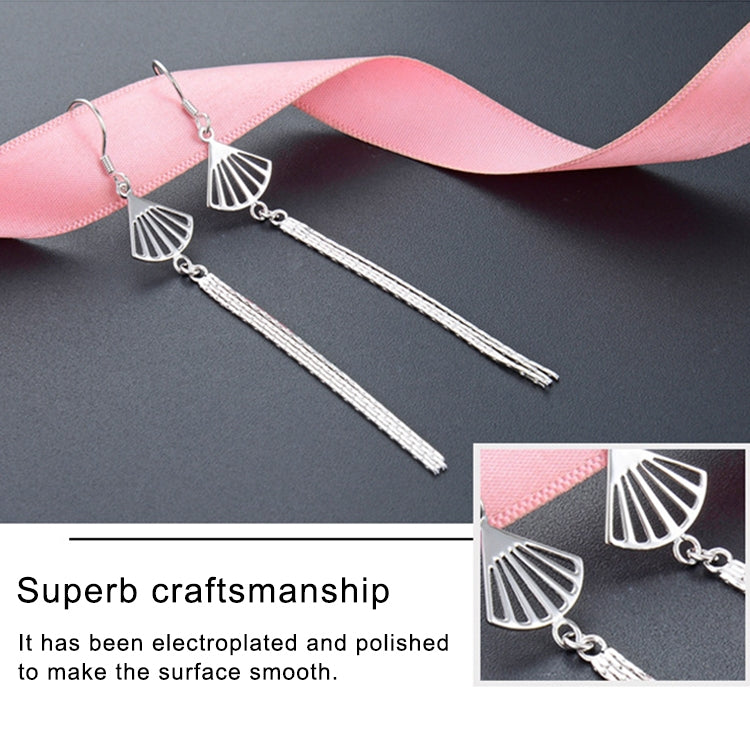 Scallop fan cap tassel drop earrings with slender dangling chains