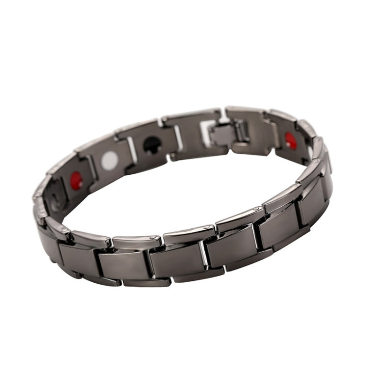 Men's titanium steel bracelet with black-tone metal links and red detail insets