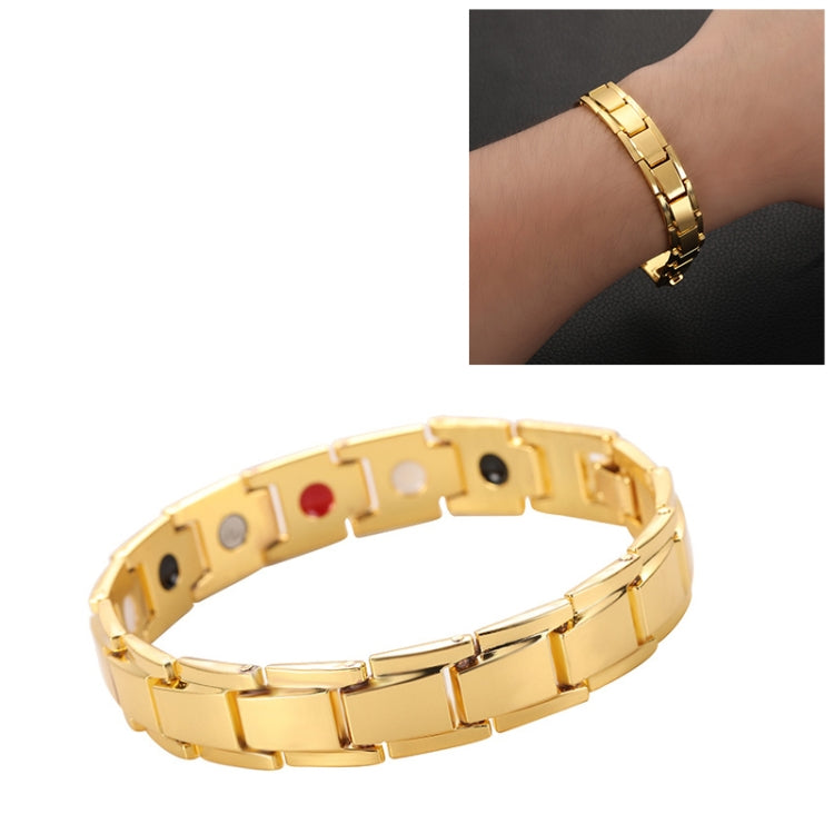 Men's titanium steel bracelet in gold-tone with box-style links and red inset