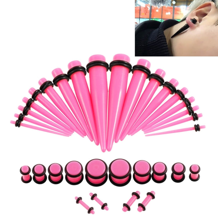 Acrylic ear expander set with pink and black plugs and 14G–00G ear stretcher bars