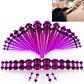 Purple acrylic ear expansion gauge set with black rims and straight insertion posts