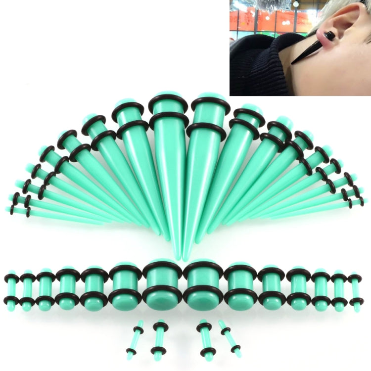 Mint green acrylic ear expansion gauge set with black rims and matching posts