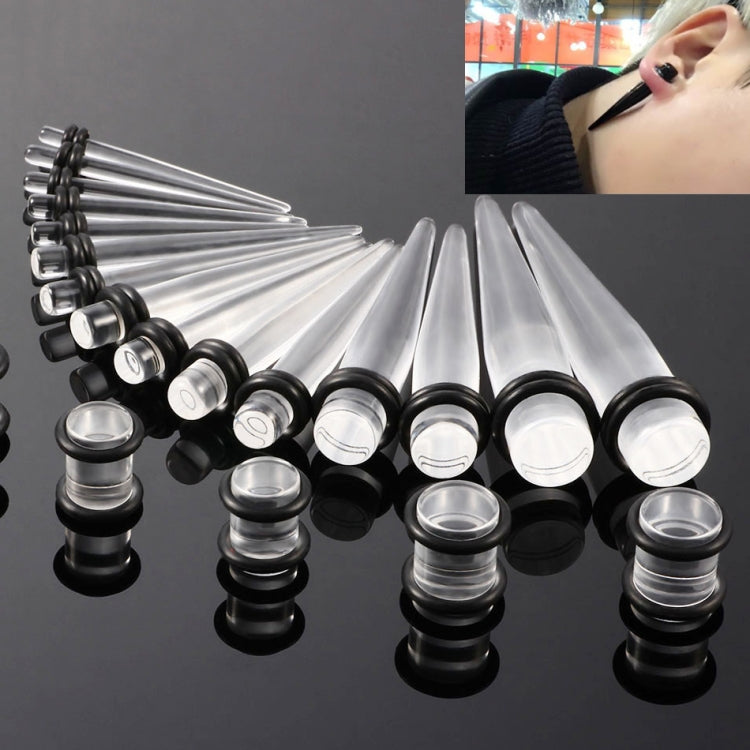 Clear and silver acrylic ear expansion gauge set with black rims and straight posts