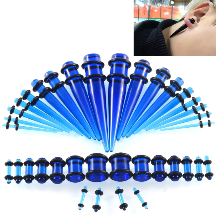 Blue acrylic ear expansion gauge set with black rims and straight insertion posts