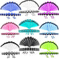 Acrylic ear expander set showing multiple color plugs and 14G–00G ear stretcher bars