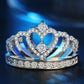 Princess queen crown-shaped platinum-plated zircon ring with heart and round crystal details