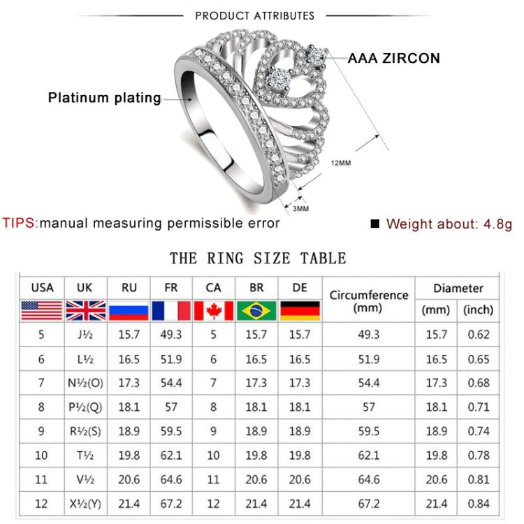 Platinum-plated zircon ring product attributes graphic with AAA zircon label