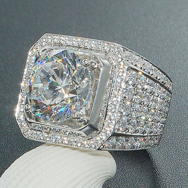 Silver rhinestone ring with large square-cut center stone and pavé band
