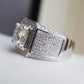 Silver ring with square rhinestone face and clear center stone