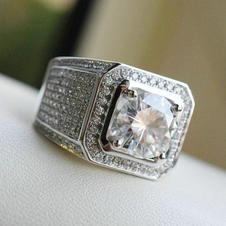 Silver-tone rectangular rhinestone ring with square clear center stone and prong setting