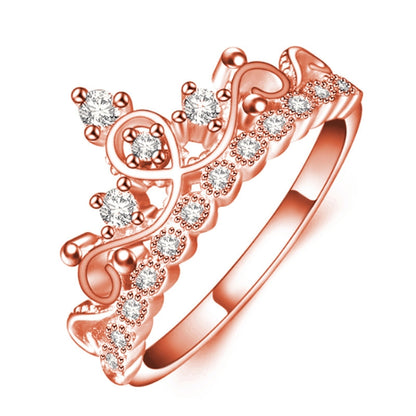 Rose gold crown-shaped ring with heart and oval zircon accents