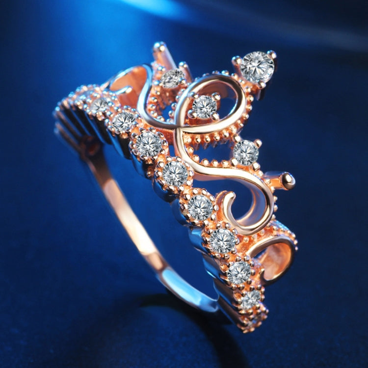 Rose gold crown ring with sparkling round zircon stones along the band