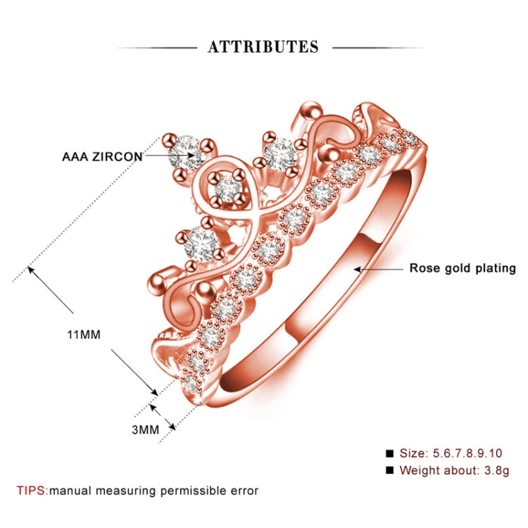 Rose gold crown-shaped zircon ring with rose-gold plating and AAA zircon details