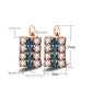 Rectangle crystal stud earrings with rose-gold setting and white and blue stones