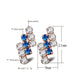 Blue crystal cluster stud earrings, 21mm x 9mm, rose gold-tone setting