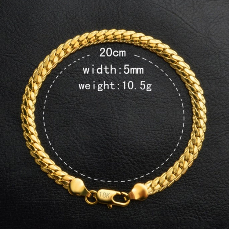 Gold braided bracelet with 20 cm length, 5 mm width, 10.5 g weight, clasp front