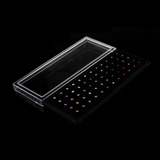L-shaped nose stud tray with multicolor crystal tips in clear plastic case