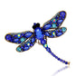 Blue rhinestone dragonfly brooch with oval gems, star accents, and long tail