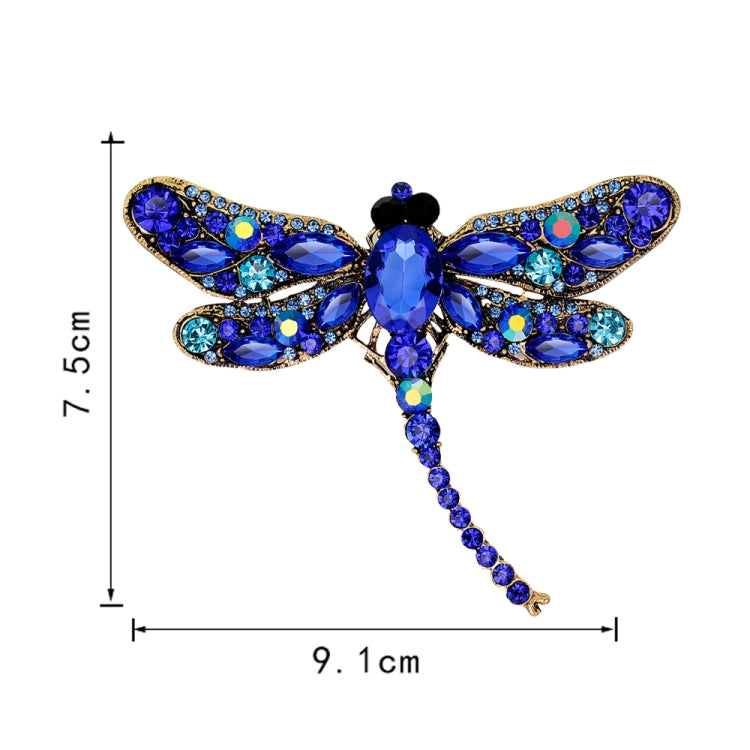 Blue rhinestone dragonfly brooch, 9.1 cm x 7.5 cm, oval and teardrop gems