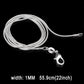 1mm silver snake-bone chain necklace with spring-ring clasp, 22 inch