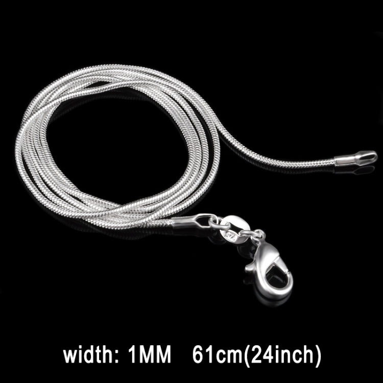 Silver tone 1mm snake bone chain necklace with lobster clasp, 24 inch length