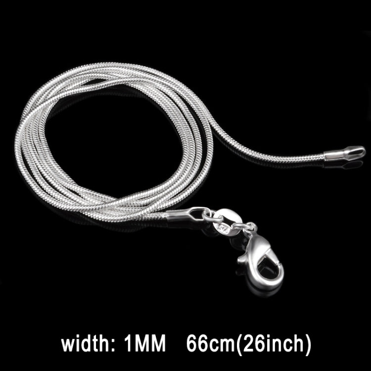 1mm silver snake-bone chain necklace with clasp, 26-inch length shown