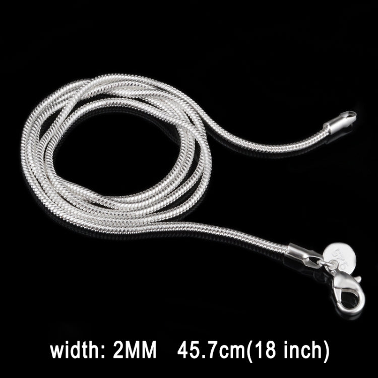 Silver snake bone chain necklace, 2mm width, 18-inch coil with lobster clasp