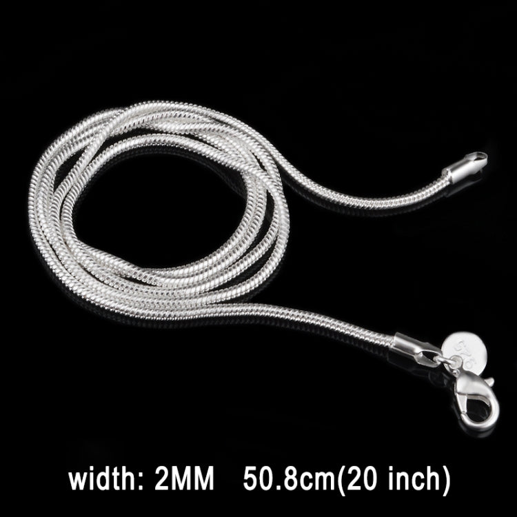 Silver snake-bone chain necklace with lobster clasp, 2mm width and 20 inch length