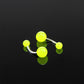 Fluorescent acrylic belly button ring with three lime-green glowing balls and silver bar