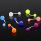 7 fluorescent acrylic belly button rings with mixed colored balls and silver bars