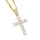 Gold-tone cross pendant necklace with clear round zircon stones on link chain