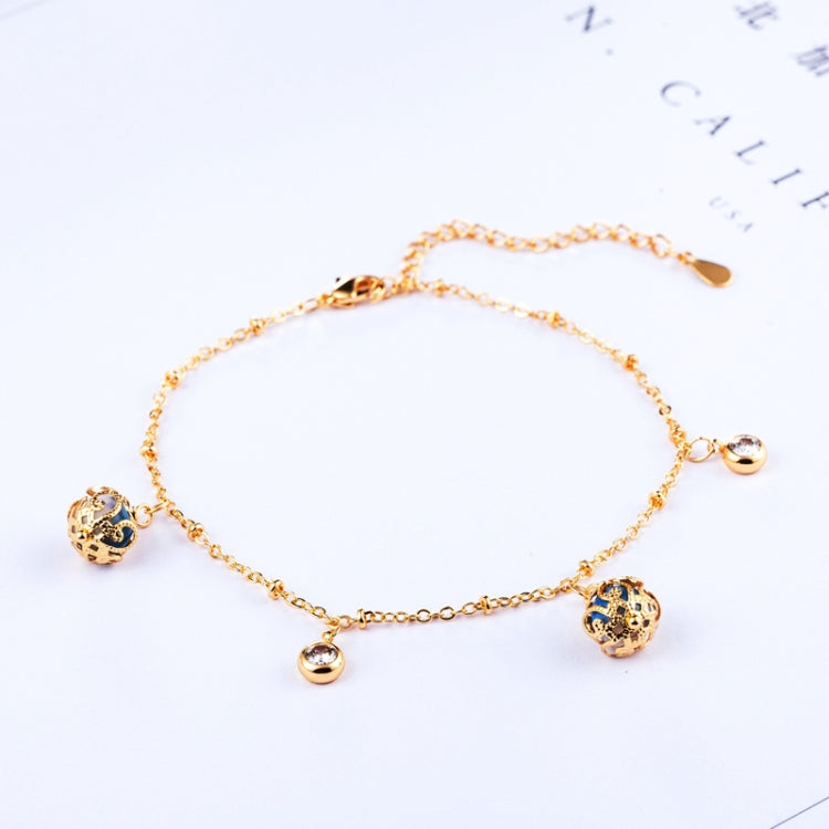 Gold-plated adjustable bracelet with blue zircon round bead charms and chain link