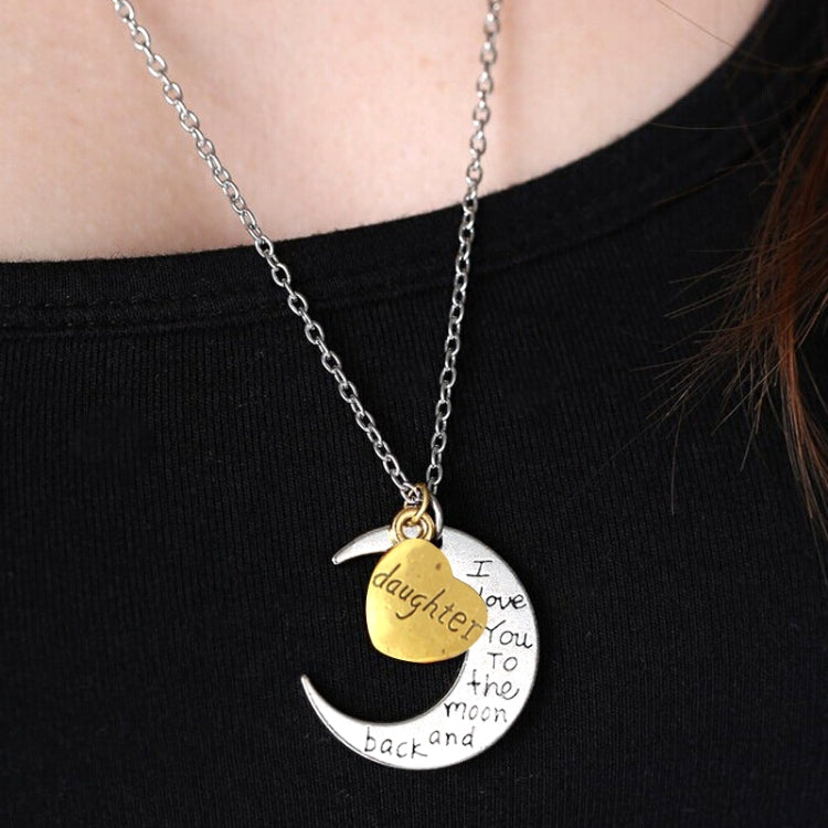Silver-tone chain pendant with gold heart and engraved “I love you” greeting