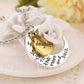 Silver and gold heart-and-moon pendant necklace with engraved front and back words