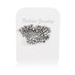 Silver rhinestone fan-shaped asymmetric stud earrings displayed on a card