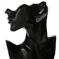 Silver rhinestone fan-shaped asymmetric stud earrings on a black mannequin head