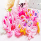 Children's pink resin cartoon rings (100 pcs) with heart and bunny face details