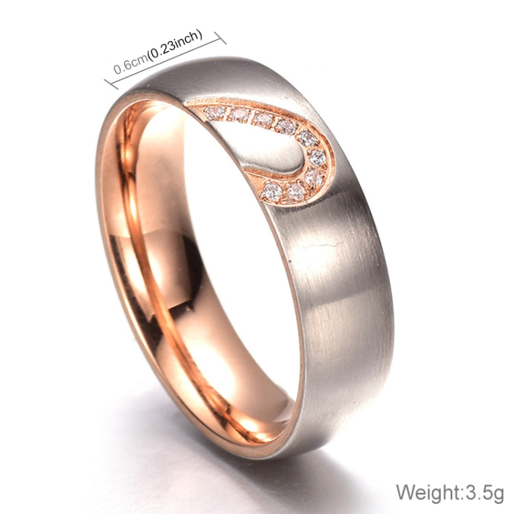 Two-tone heart ring with rhinestone row on brushed metal band, size 9, 3.5 g