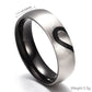 Silver-tone couples ring with heart cutout, brushed finish and black inner band