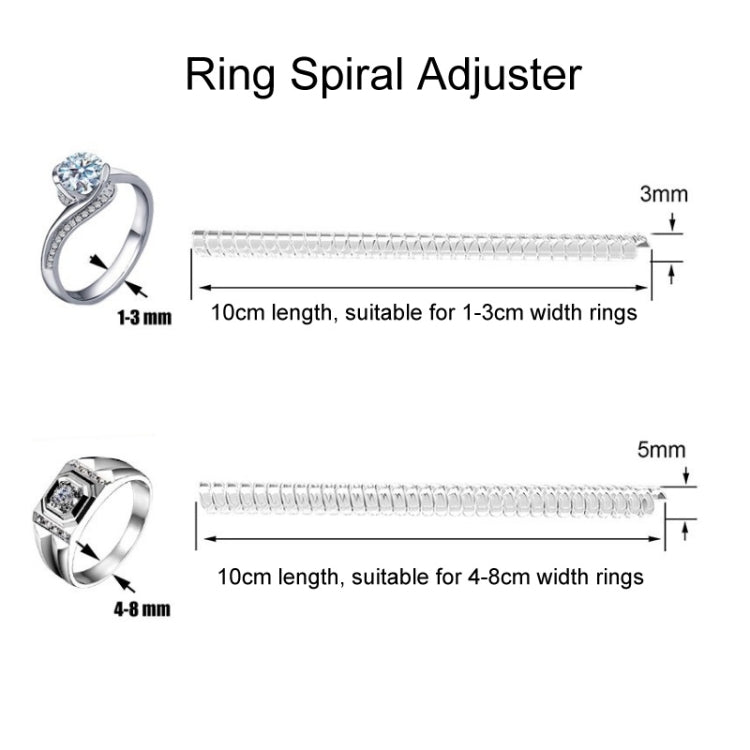 Ring spiral adjuster tool with coiled chain for resizing ring fit
