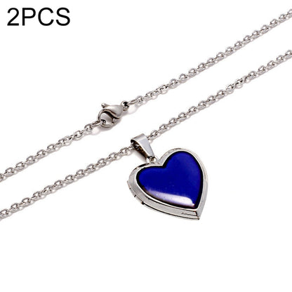 2-piece heart pendant necklaces with blue heart locket and silver-tone chain