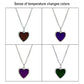 Temperature-sensitive heart pendant necklaces showing multiple heart color changes