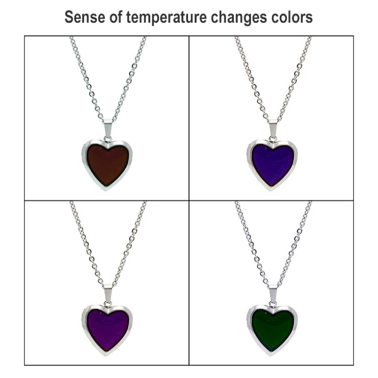 Temperature-sensitive heart pendant necklaces showing multiple heart color changes