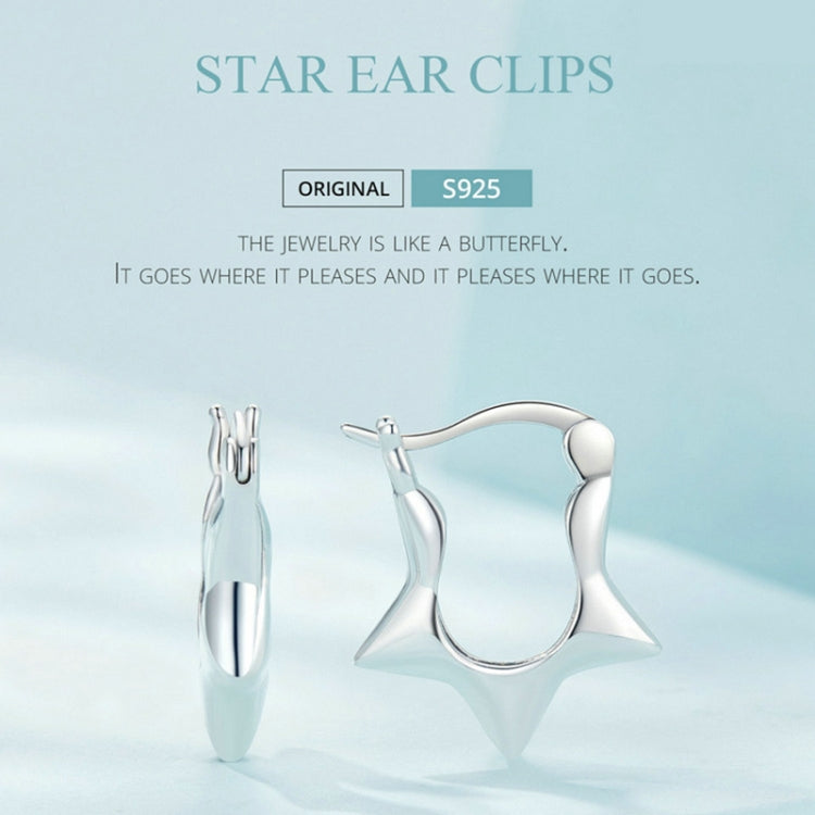 Sterling silver S925 star ear clips, open and closed view with clip hinge