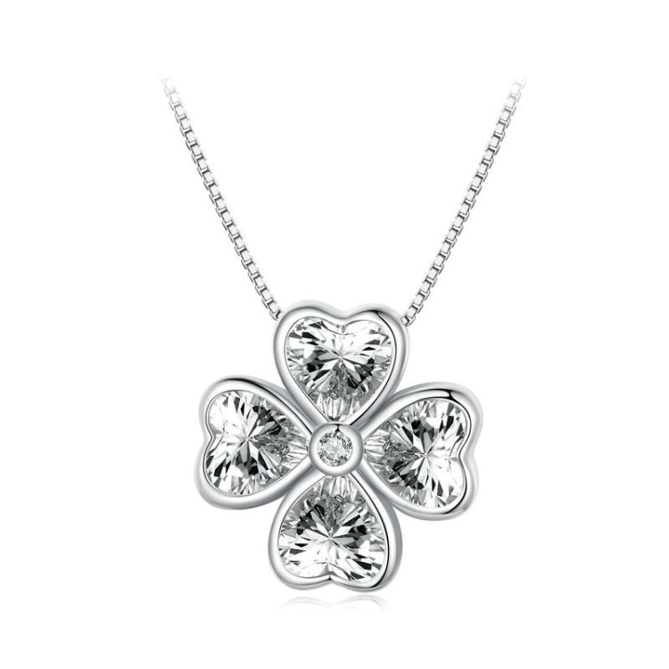 Lucky clover pendant necklace with five crystal-like stones in a silver-tone setting