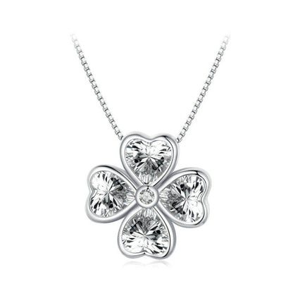 Lucky clover pendant necklace with five crystal-like stones in a silver-tone setting