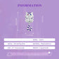 Cat charm pendant in silver with purple and blue striped details and loop ring