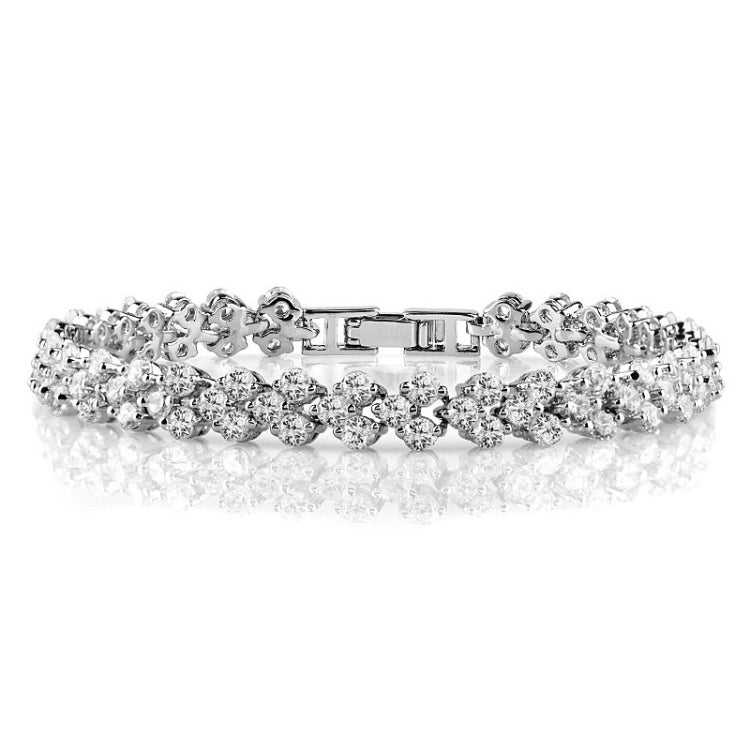 Platinum-tone tennis bracelet with sparkling round zircon stones and box clasp